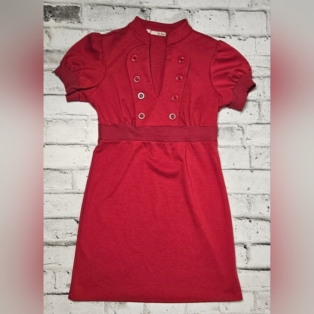 BeBop Retro Red Mini Dress V-Neck Button Front Stretch Made USA